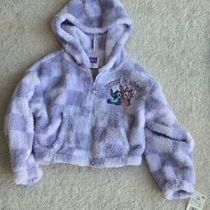 Disney Kids Purple Lavender Fleece Hoodie Stitch And Angel Zip Up Star Zip NEW
